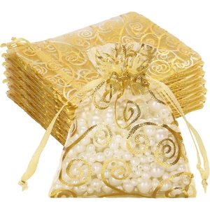 image:imageG2PLUS Organza Gift Bags 4x6 Inches  50Pcs Sheer Mesh Organza Bags with Gold Rattan Printed Drawstring Tulle Jewelry Pouches for Wedding Christmas Party FavorsGold 35x47 inches
