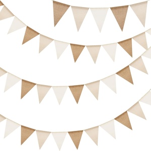 image:imageG2PLUS PreStrung Burlap Pennant Banners 39Ft Green Fabric Triangle Flag Bunting 36Pcs Pennant Banner Flags Garland for Golf Theme Party Birthday Wedding Baby Shower Party DecorationsBrown and Beige
