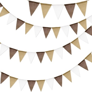 image:imageG2PLUS PreStrung Burlap Pennant Banners 39Ft Green Fabric Triangle Flag Bunting 36Pcs Pennant Banner Flags Garland for Golf Theme Party Birthday Wedding Baby Shower Party DecorationsGradient Brown