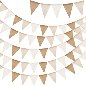 image:imageG2PLUS PreStrung Burlap Pennant Banners 39Ft Green Fabric Triangle Flag Bunting 36Pcs Pennant Banner Flags Garland for Golf Theme Party Birthday Wedding Baby Shower Party DecorationsBeige