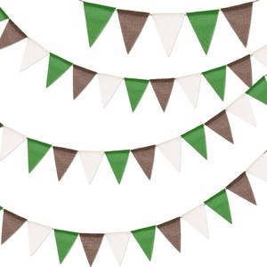 image:imageG2PLUS PreStrung Burlap Pennant Banners 39Ft Green Fabric Triangle Flag Bunting 36Pcs Pennant Banner Flags Garland for Golf Theme Party Birthday Wedding Baby Shower Party DecorationsGreen Brown White