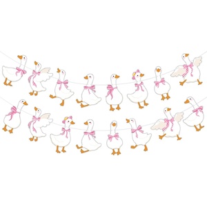 image:imageG2PLUS PreStrung Goose Birthday Banner 196Ft Pink Bow Cute Goose Party Bunting Garland One Silly Goose Banner for Baby Shower Toddler Birthday Nursery Room Spring Party DecorationsPink