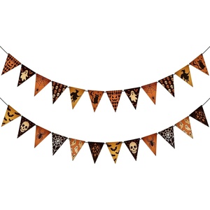image:imageVintage Halloween Banner 196Ft Paper Halloween Hanging Banner PreStrung Orange and Black Pennant Garland for Party Favor Haunted House Classroom Decor