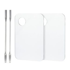 image:imageG2PLUS 2PCS Acrylic Cosmetic Palette with 2PCS SpatulaMakeup Palette Mixing Tray Apply for Eye Shadow Nail Art Pigment Blending RectangleRectangle