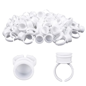 image:imageG2PLUS Glue Rings for Eyelash Extensions 100pcs Disposable Lash Rings for Pigment Baby Pink Eyelash Glue Holder Makeup Plastic Glue Cup for Nail Art and TattooCream White