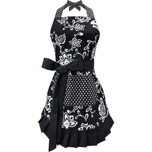 image:imageG2PLUS Thick Lemon Cotton Apron Kitchen Apron for Women Adjustable Cooking Apron with Pocket for Baking Garden ChristmasBlackfloral
