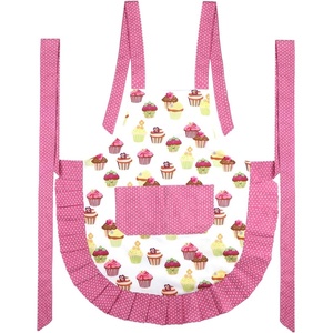 image:imageG2PLUS Thick Lemon Cotton Apron Kitchen Apron for Women Adjustable Cooking Apron with Pocket for Baking Garden ChristmasPink Cupcake