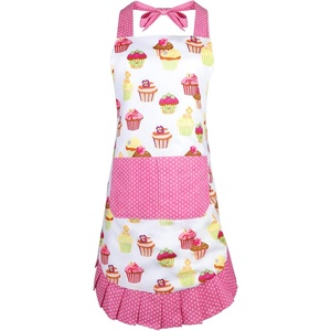image:imageG2PLUS Thick Lemon Cotton Apron Kitchen Apron for Women Adjustable Cooking Apron with Pocket for Baking Garden ChristmasPinkcupcakeadult