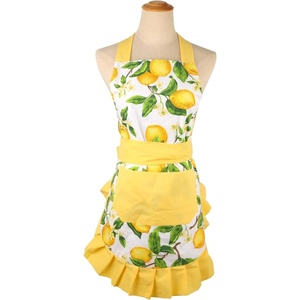 image:imageG2PLUS Thick Lemon Cotton Apron Kitchen Apron for Women Adjustable Cooking Apron with Pocket for Baking Garden ChristmasYellowlemon