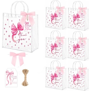 image:imageG2PLUS 24PCS Pink Bow Gift Bags with Handles Clear PVC Plastic Goodie Bag  79x79x28in Party Favor Bag with Bownot and Thank You Tags Reusable for Weddings Baby Showers Birthdays and GiftsPink