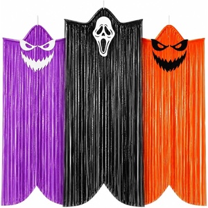 image:imageG2PLUS Halloween Foil Fringe Hanging Ghosts 2 Pack 33x66 FeetBlackOrangePurple