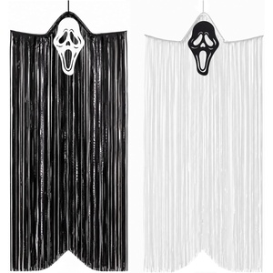 image:imageG2PLUS Halloween Foil Fringe Hanging Ghosts 2 Pack 33x66 FeetBlackWhite